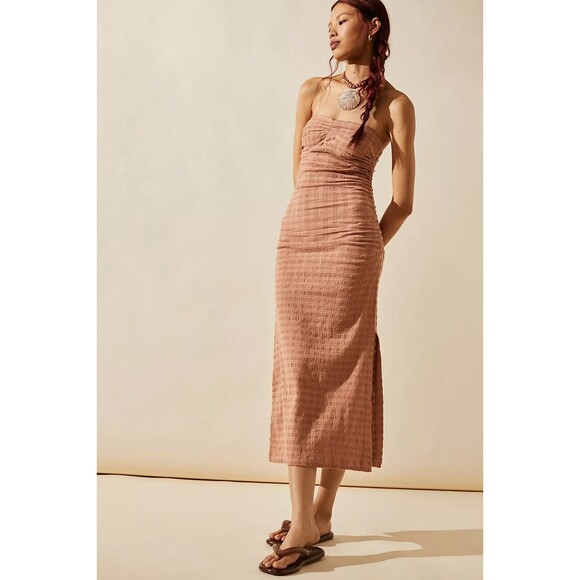 Free People Free Est Brandie Tube Midi Dress Ruched Strapless Gingham XS 262823 - Picture 1 of 7